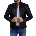 Best Plaing Leather Biker Jacket Black
