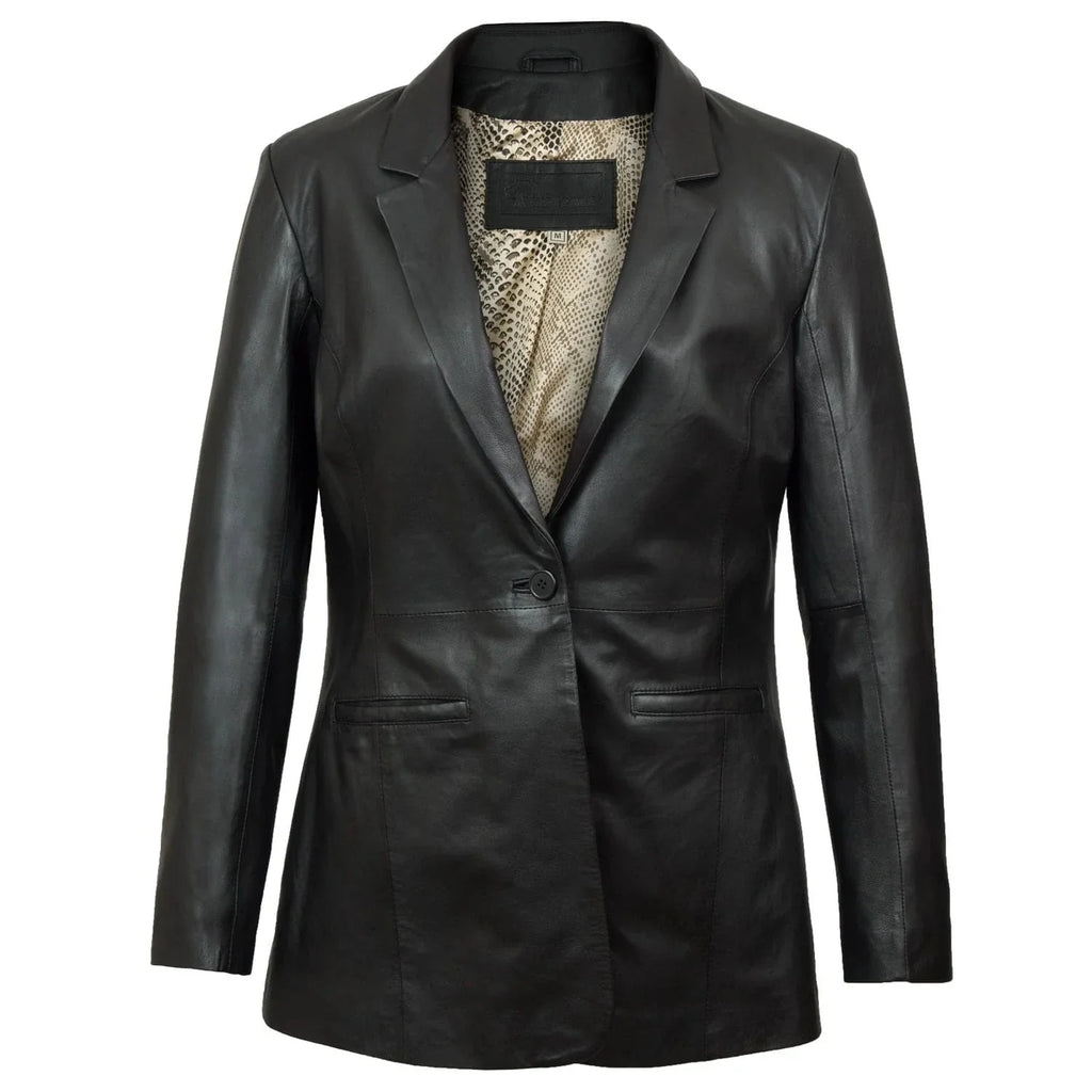 Fitted Leather Blazer Women Black Zing Apparel