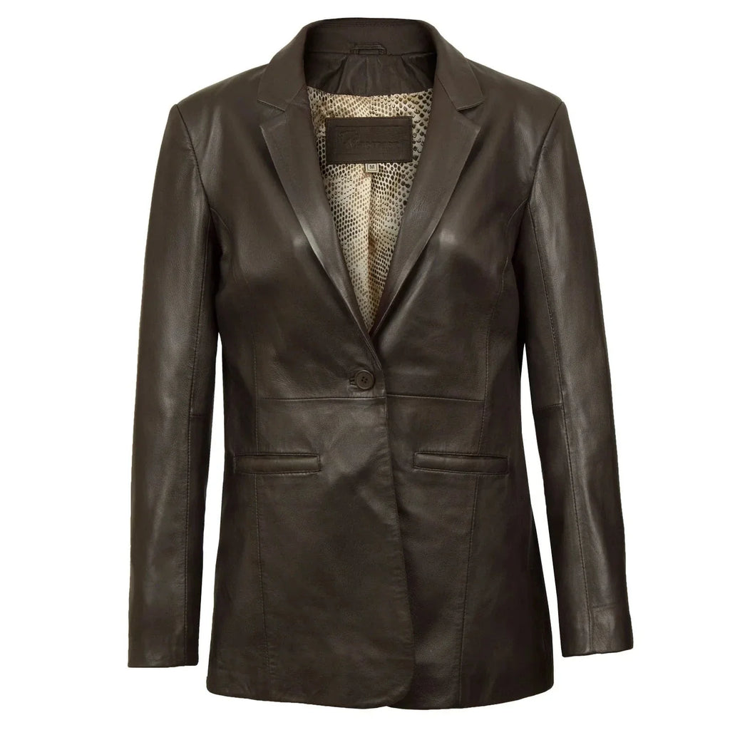 Fitted Leather Blazer Women Black N Brown Zing Apparel