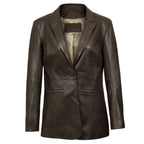 Fitted Leather Blazer Women Black N Brown Zing Apparel