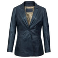 Stylish Fitted Leather Blazer Women Blue Zing Apparel