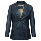 Stylish Fitted Leather Blazer Women Blue Zing Apparel