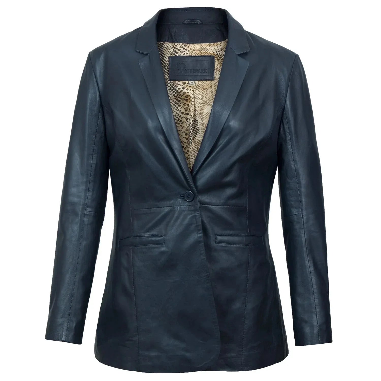 Stylish Fitted Leather Blazer Women Blue Zing Apparel