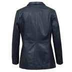 Stylish Fitted Leather Blazer Women Blue Zing Apparel