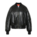 McQueen Leather Bomber Jacket Women, Black Zing Apparel