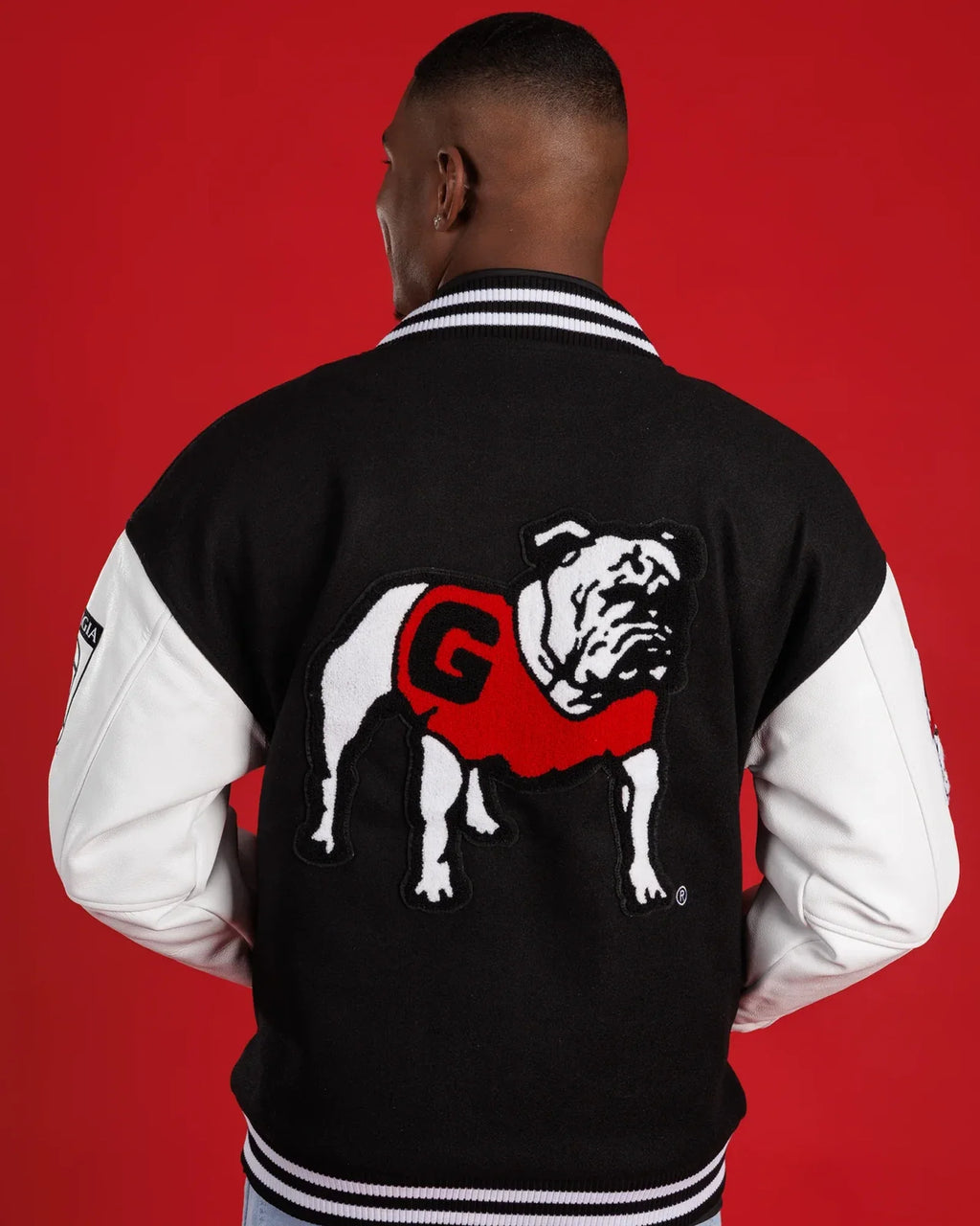Black-UGA-Varsity-Letterman-Jacket-Back-View