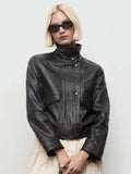 Black High Neck Leather Jacket