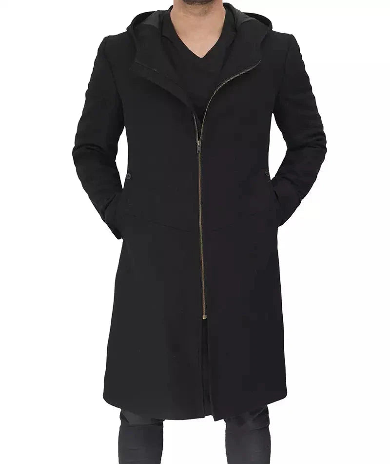 Modern Fit Wool Long Coat, Black Zing Apparel