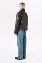 Black leather blouson jacket