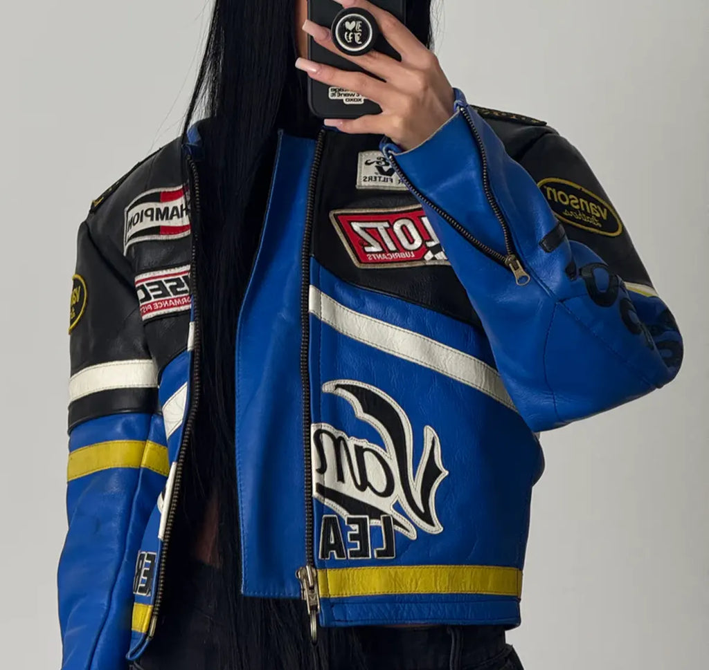 Blue Vanson Leather Motorcycle Jacket