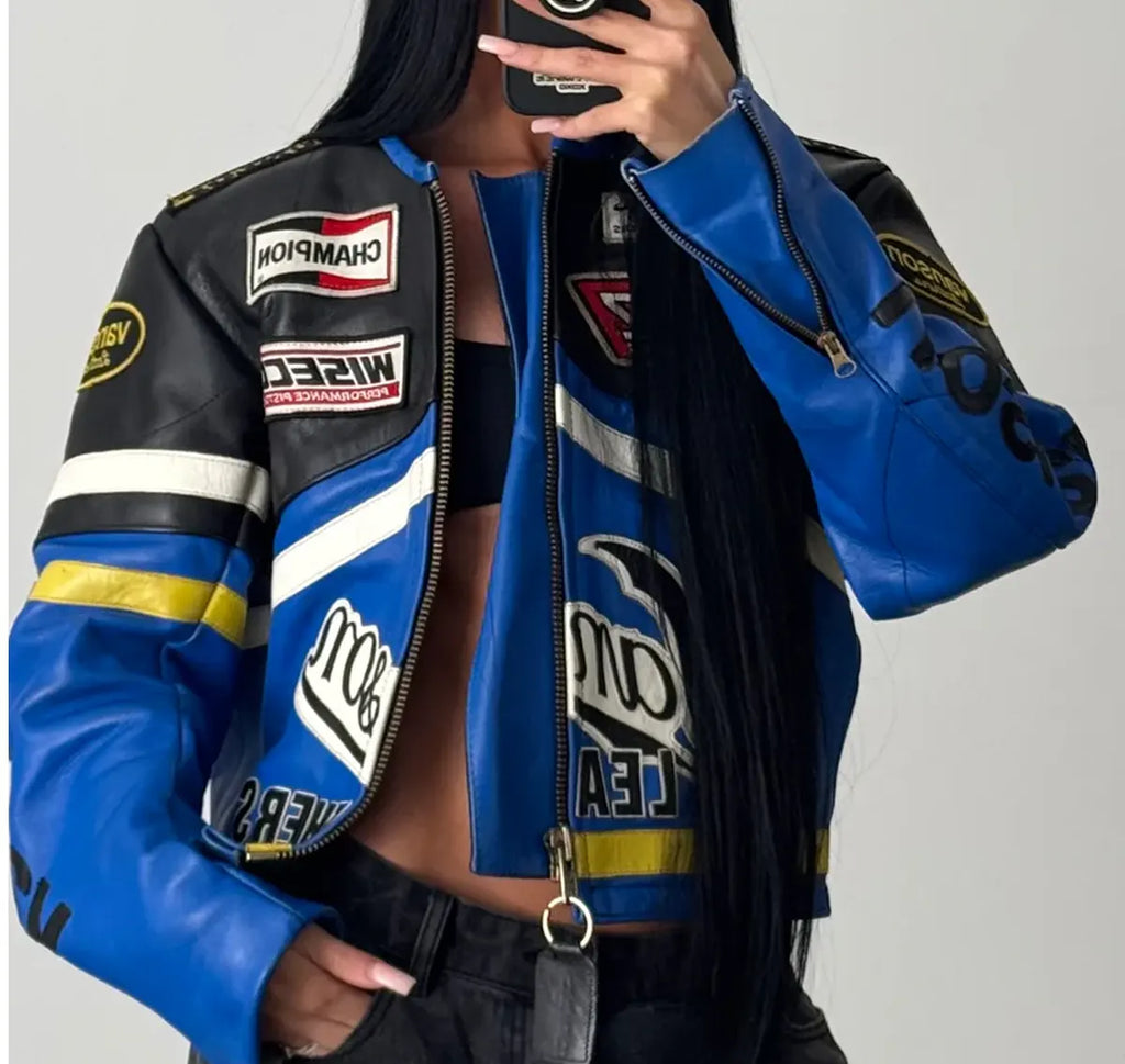 Blue Vanson Leather Motorcycle Jacket