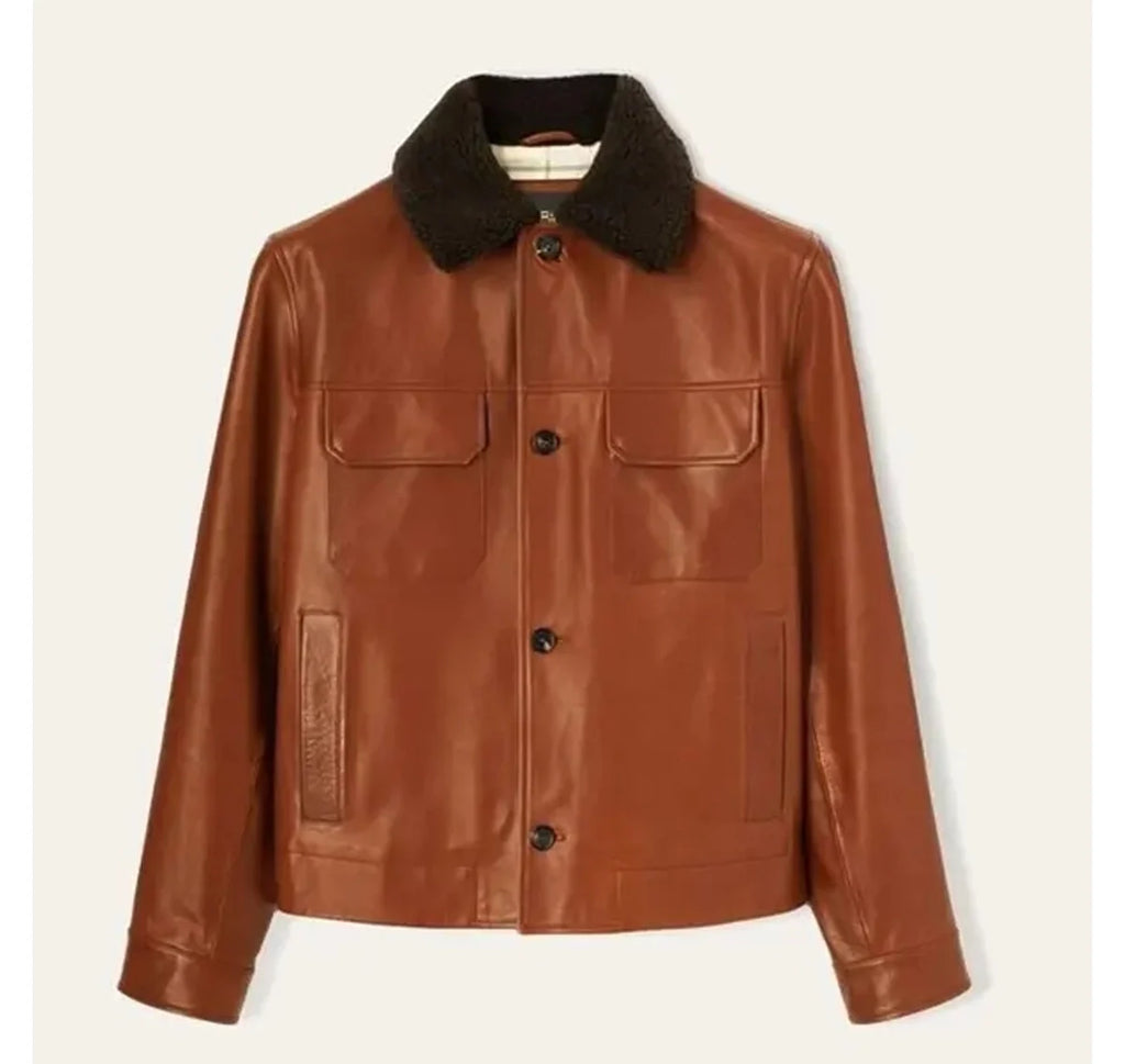 Brad-Pitt-Art-Exhibit-LA-Shearling-Jacket