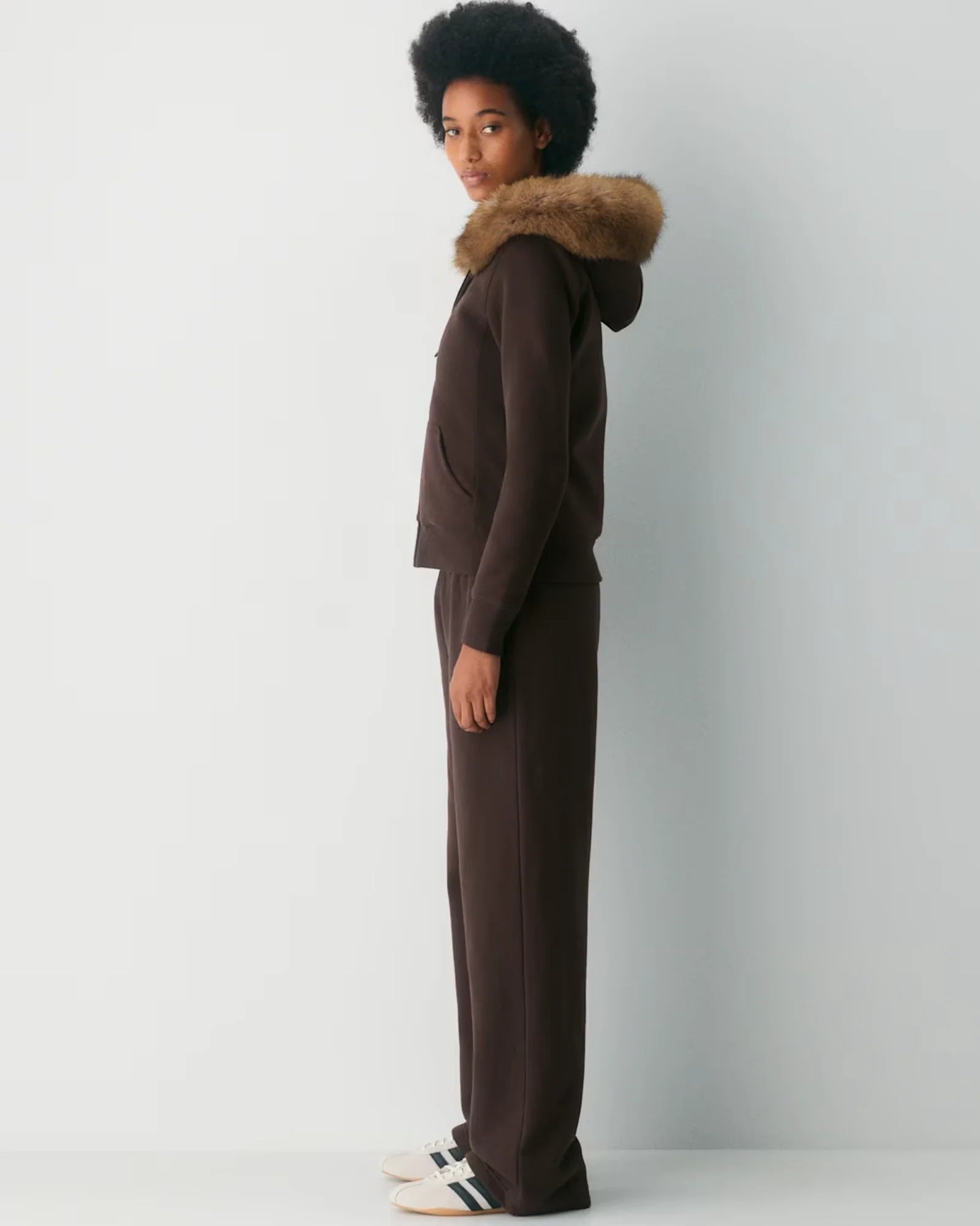 Brown-Aritzia-Fur-Hoodie-Side-View