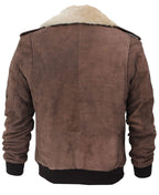Brown Leather Shearling Collar Bomber Jacket Zing Apparel