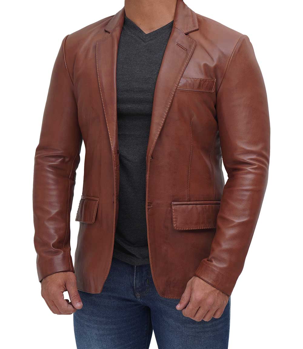Leather Blazer Men Glendale Brown Zing Apparel
