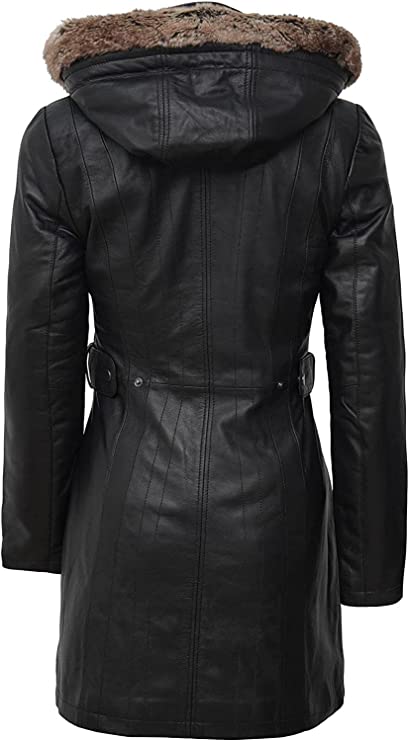 Buy Leather Coat with Shearling Hood