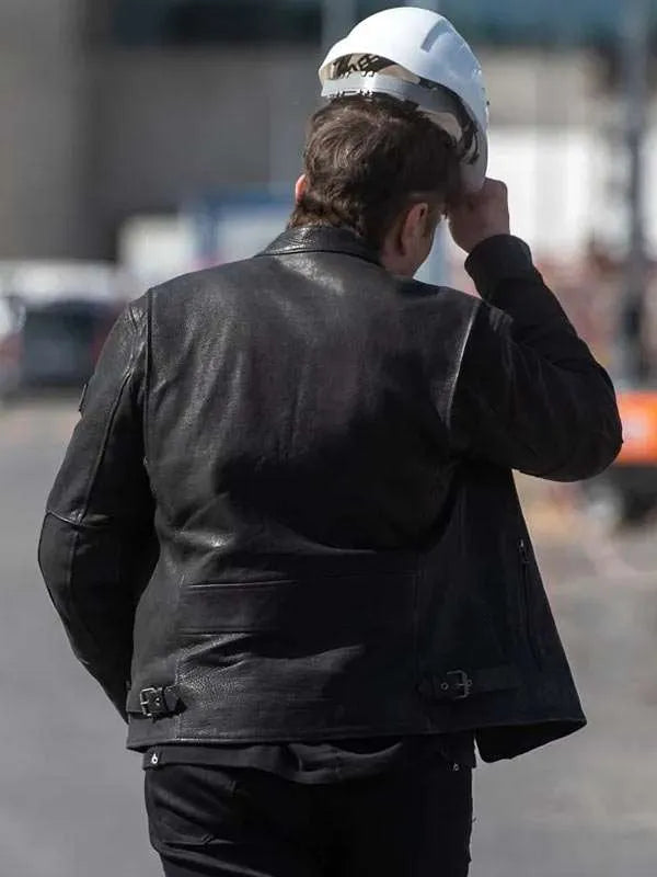 Cafe Racer Elon Musk Black Leather Jacket For Sale