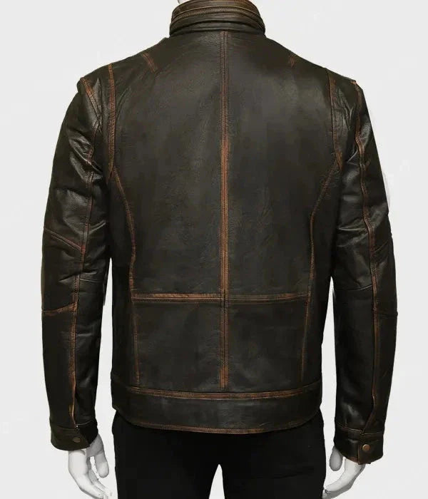 Men's Distressed Brown Leather Jacket Zing Apparel
