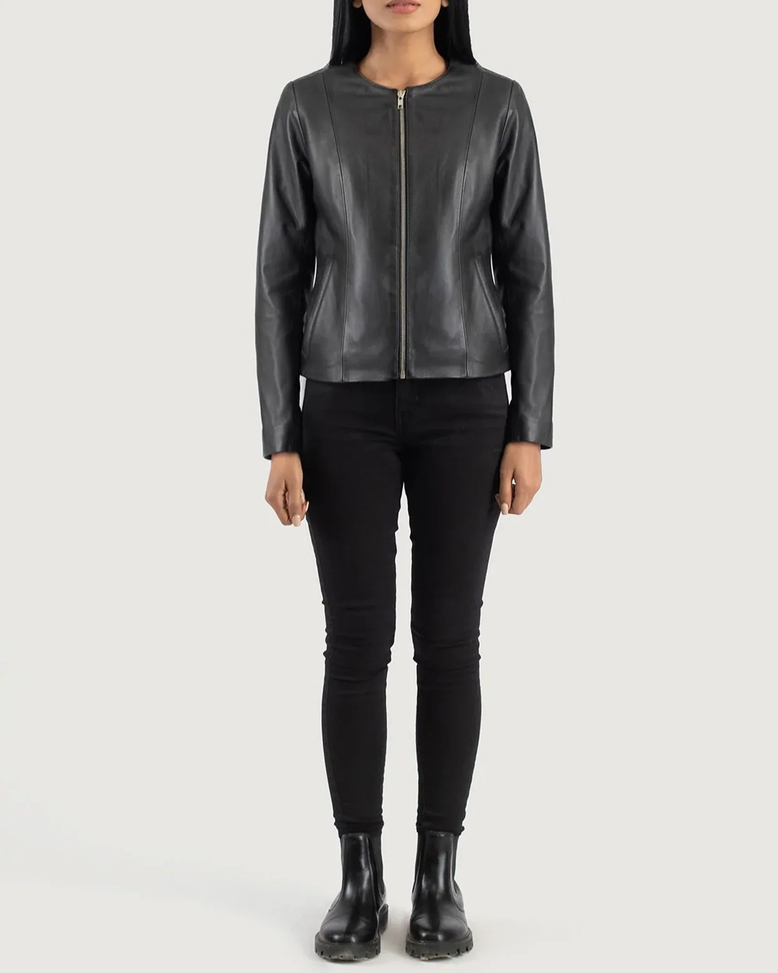 Collarless-Leather-Jacket-Elixir-Black