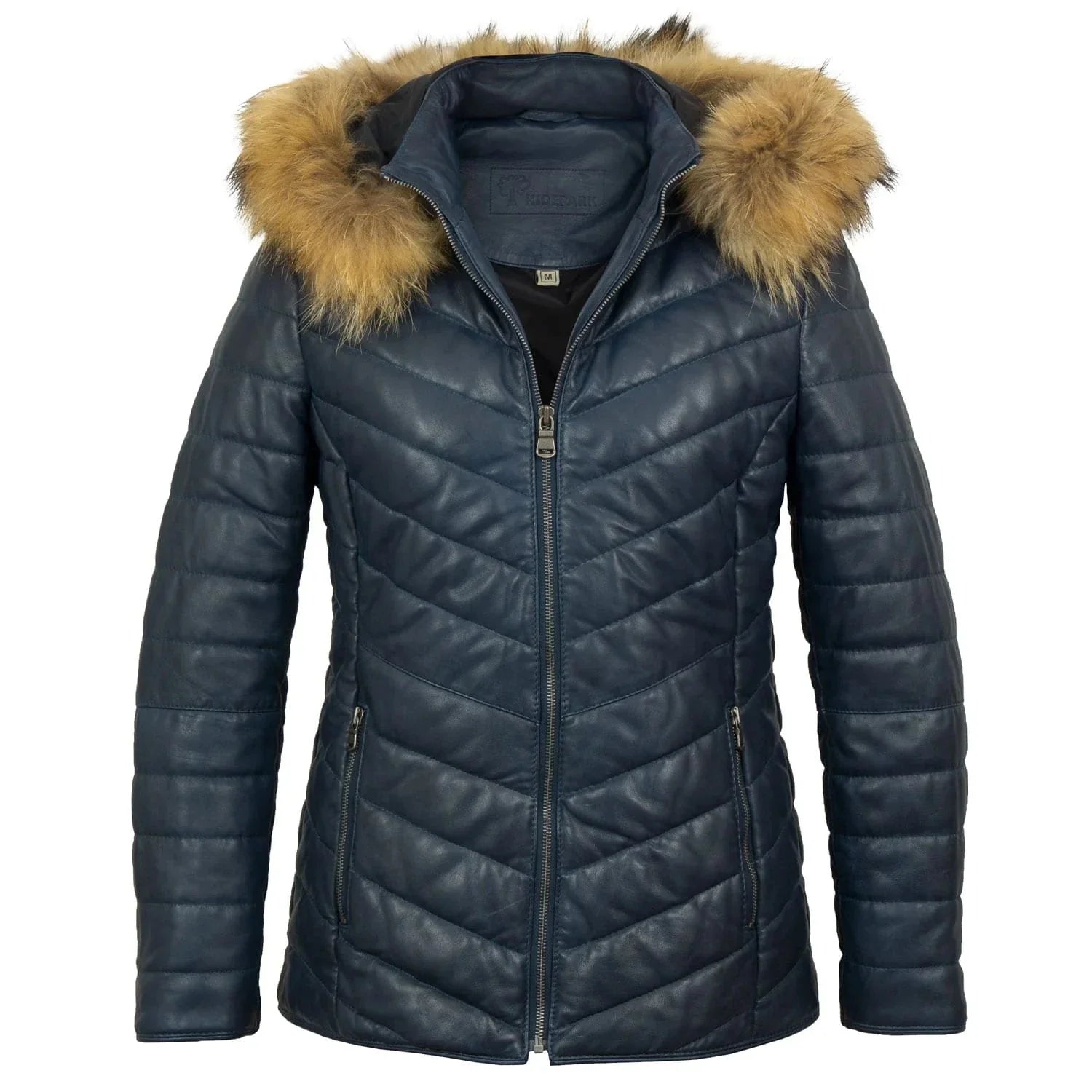 Daisy Leather Padded Coat Women, Navy Zing Apparel