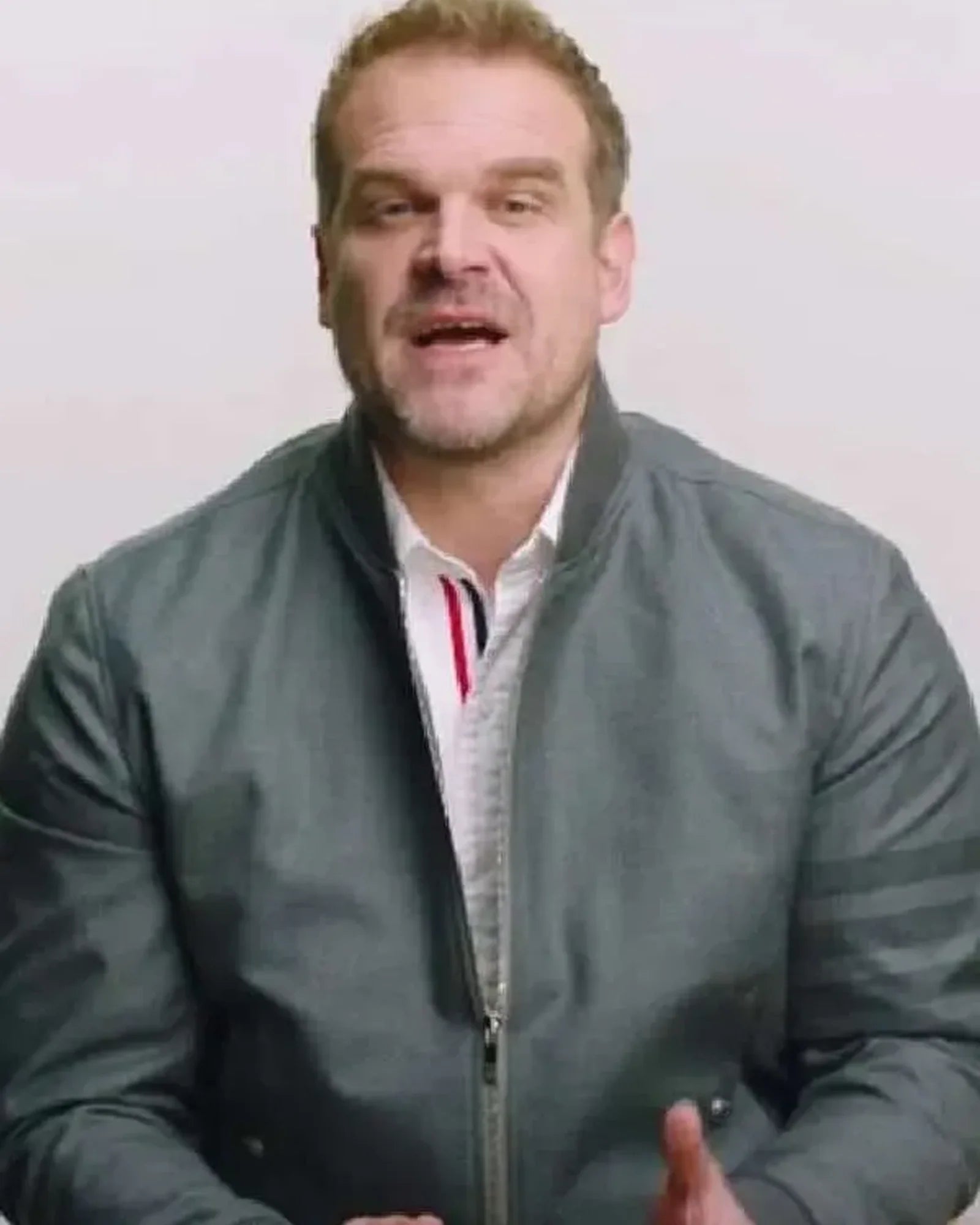 David Harbour Stranger Things Season 4 Grey Bomber Jacket