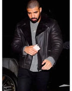 Drake Black Shearling Leather Jacket