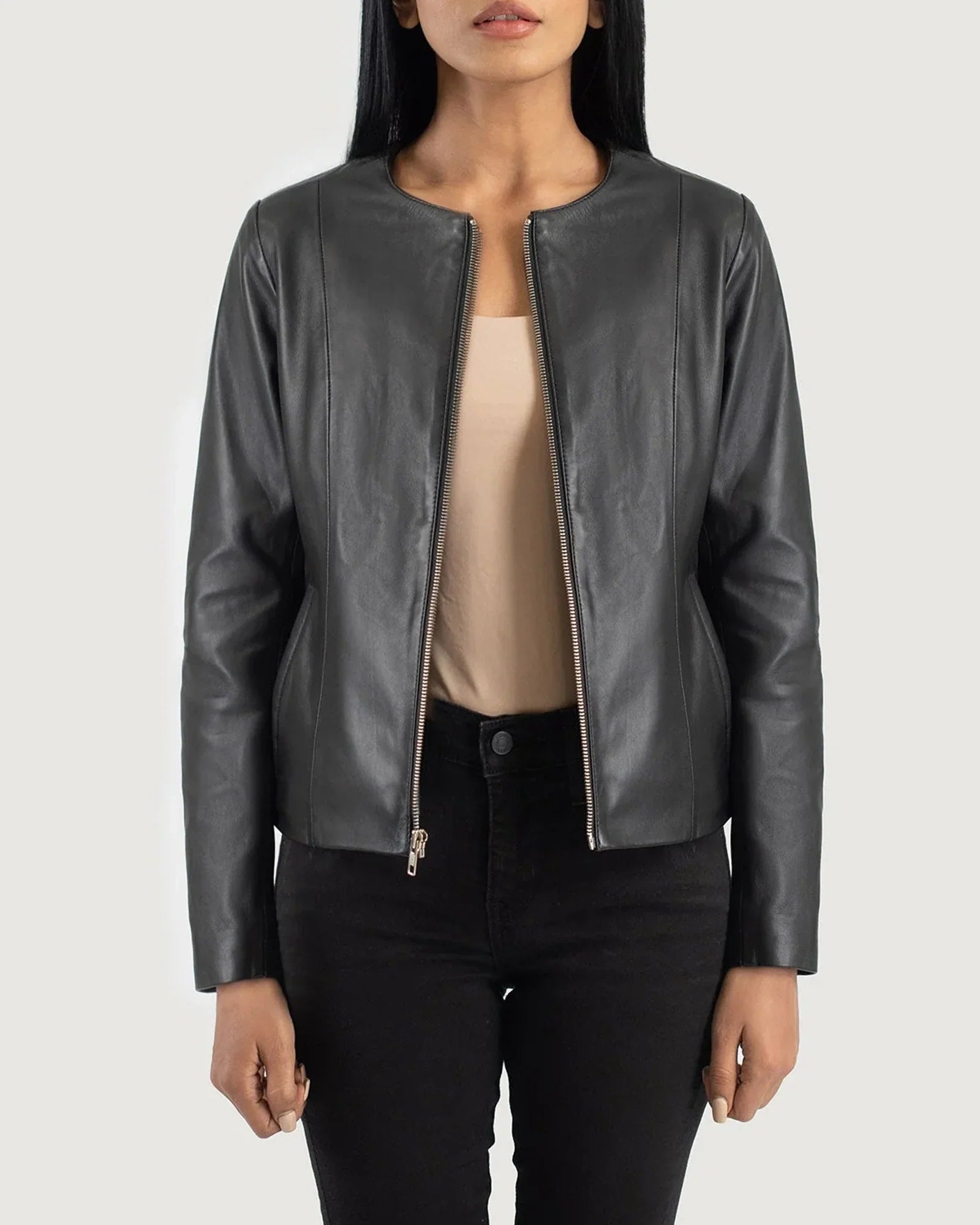 Elixir-Black-Collarless-Leather-Jacket