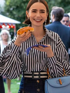Emily In Paris S05 Lily Collins Striped Puff Sleeve Shirt