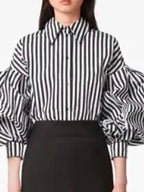 Emily In Paris S05 Lily Collins Striped Puff Sleeve Shirt