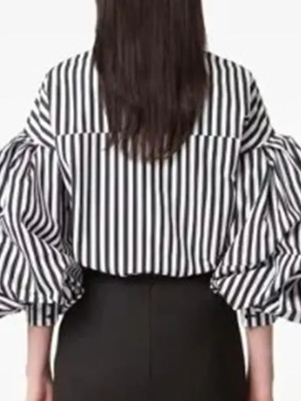 Emily In Paris S05 Lily Collins Striped Puff Sleeve Shirt