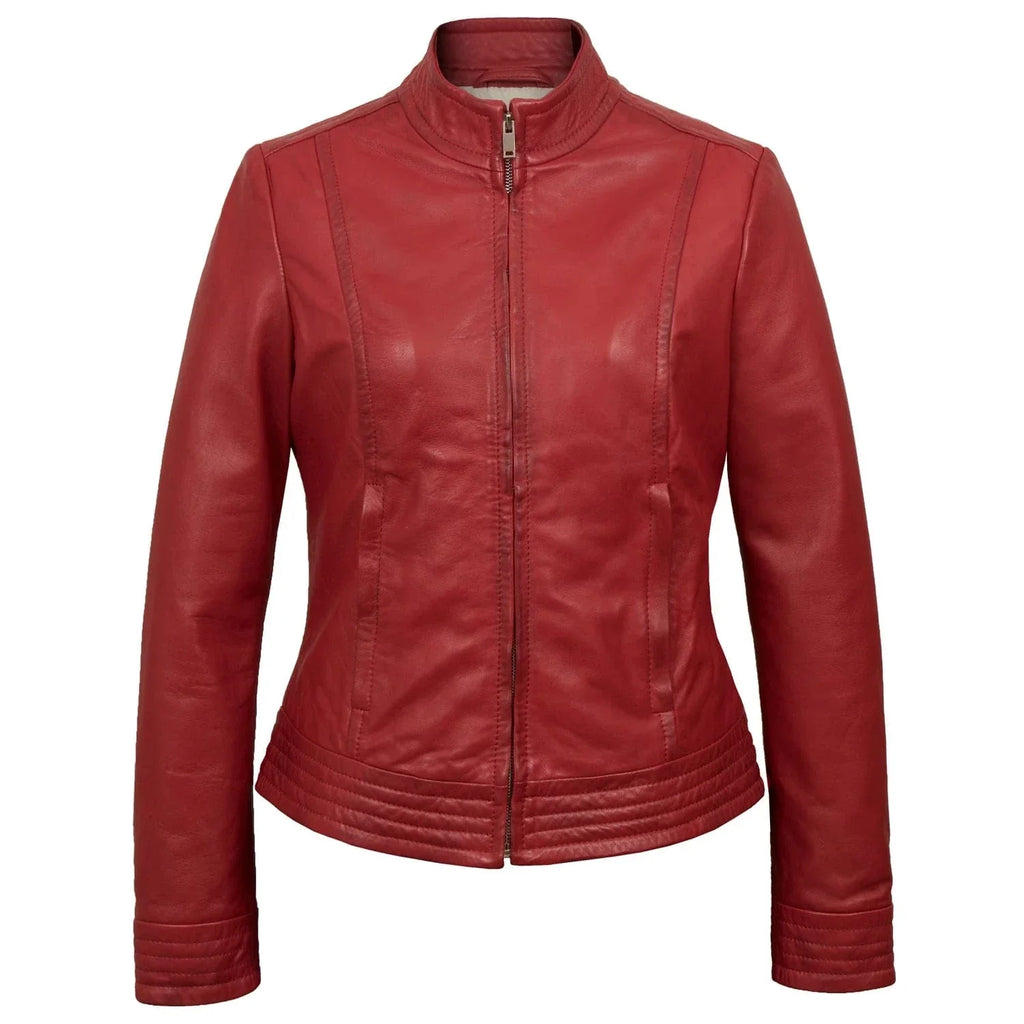 Women Biker Jacket, Leather Jacket Red Zing Apparel