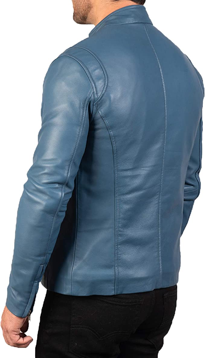 Gatsby Blue Leather Biker Jacket Buy