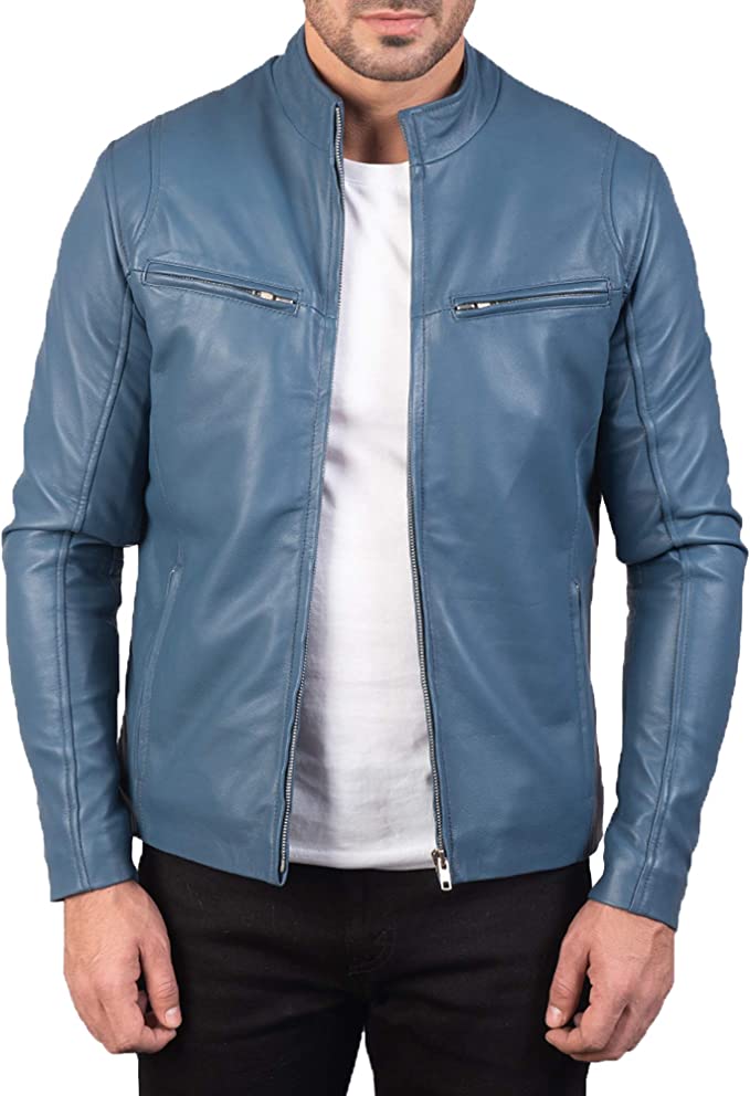 Gatsby Blue Leather Biker Jacket