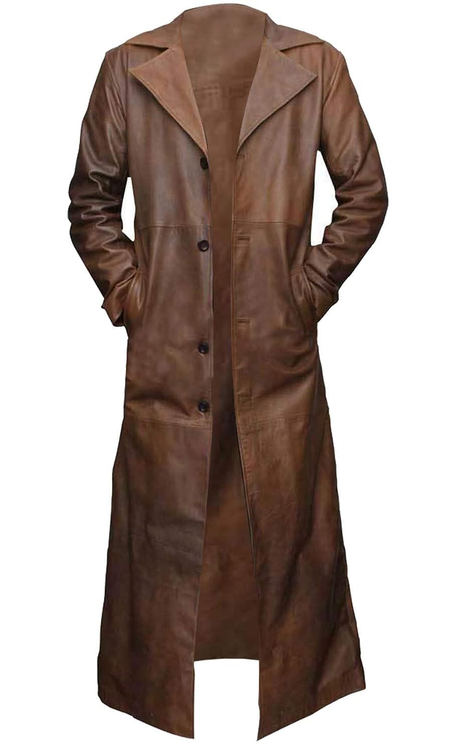 Premium Brown Leather Trench Long Coat For Men Zing Apparel