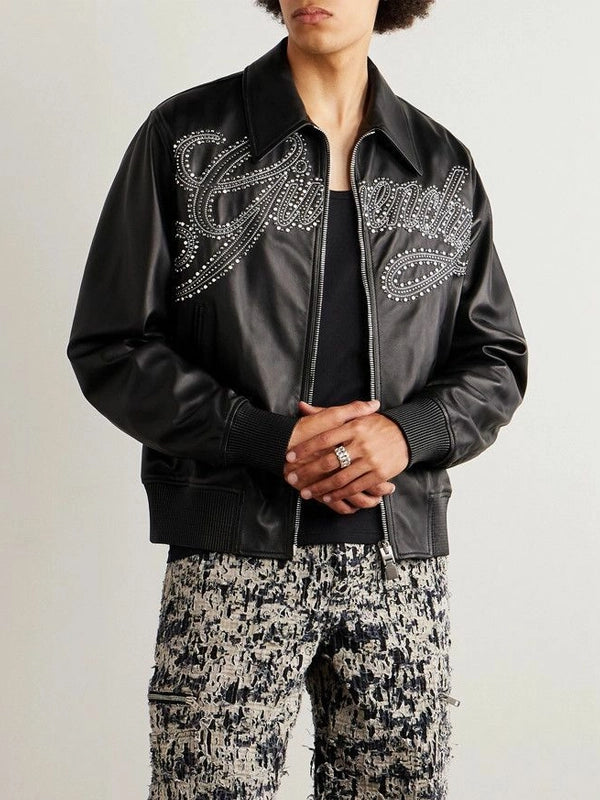 Givenchy-Logo-Embellished-Studded-Bomber-Real-Leather-Jacket