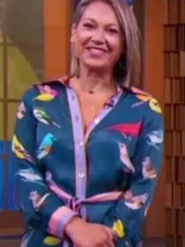 Good Morning America 2026 Ginger Zee Blue Bird Print Shirt