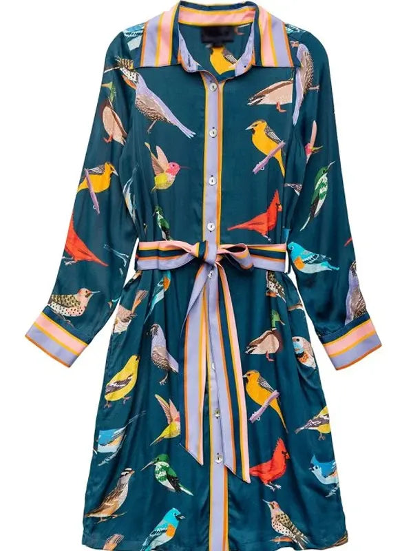 Good Morning America 2026 Ginger Zee Blue Bird Print Shirt
