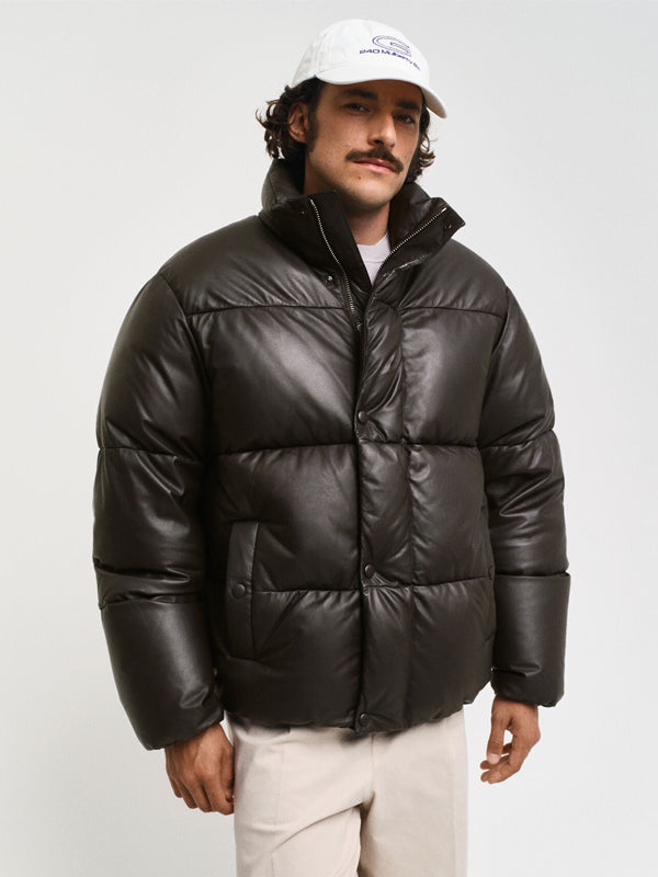 Goose-Down-Leather-Puffer-Jacket-Brown