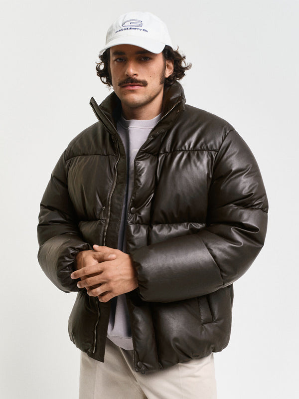 Goose-Down-Leather-Puffer-Jacket