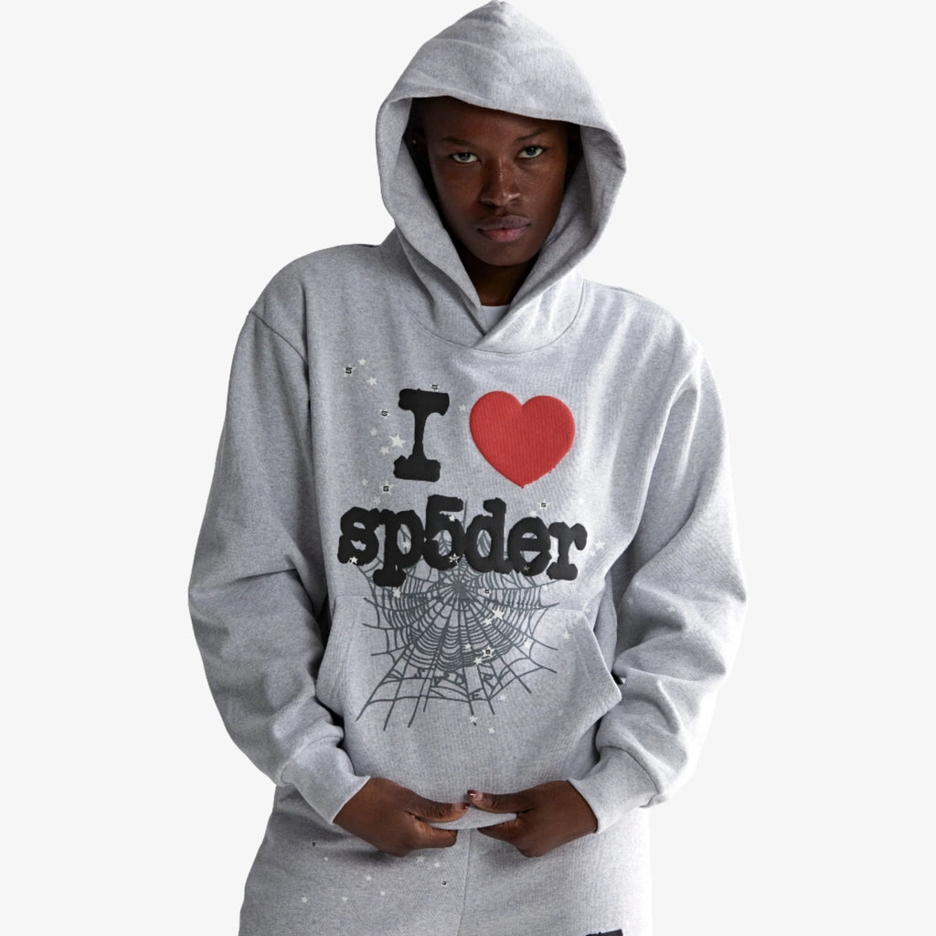Grey I Love Spider Hoodie