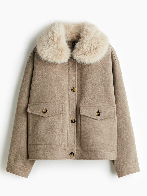 H&M Twill Jacket With Fluffy Collar
