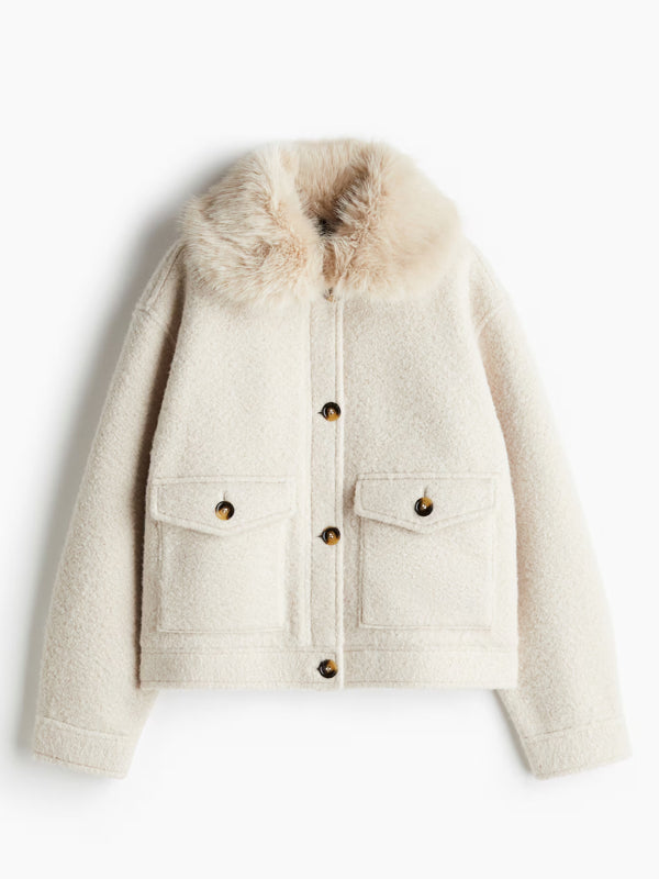 H&M Twill Jacket With Fluffy Collar