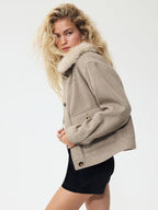 H&M Twill Jacket With Fluffy Collar