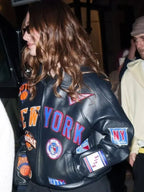 Hailey Bieber New York Knicks Leather Jacket