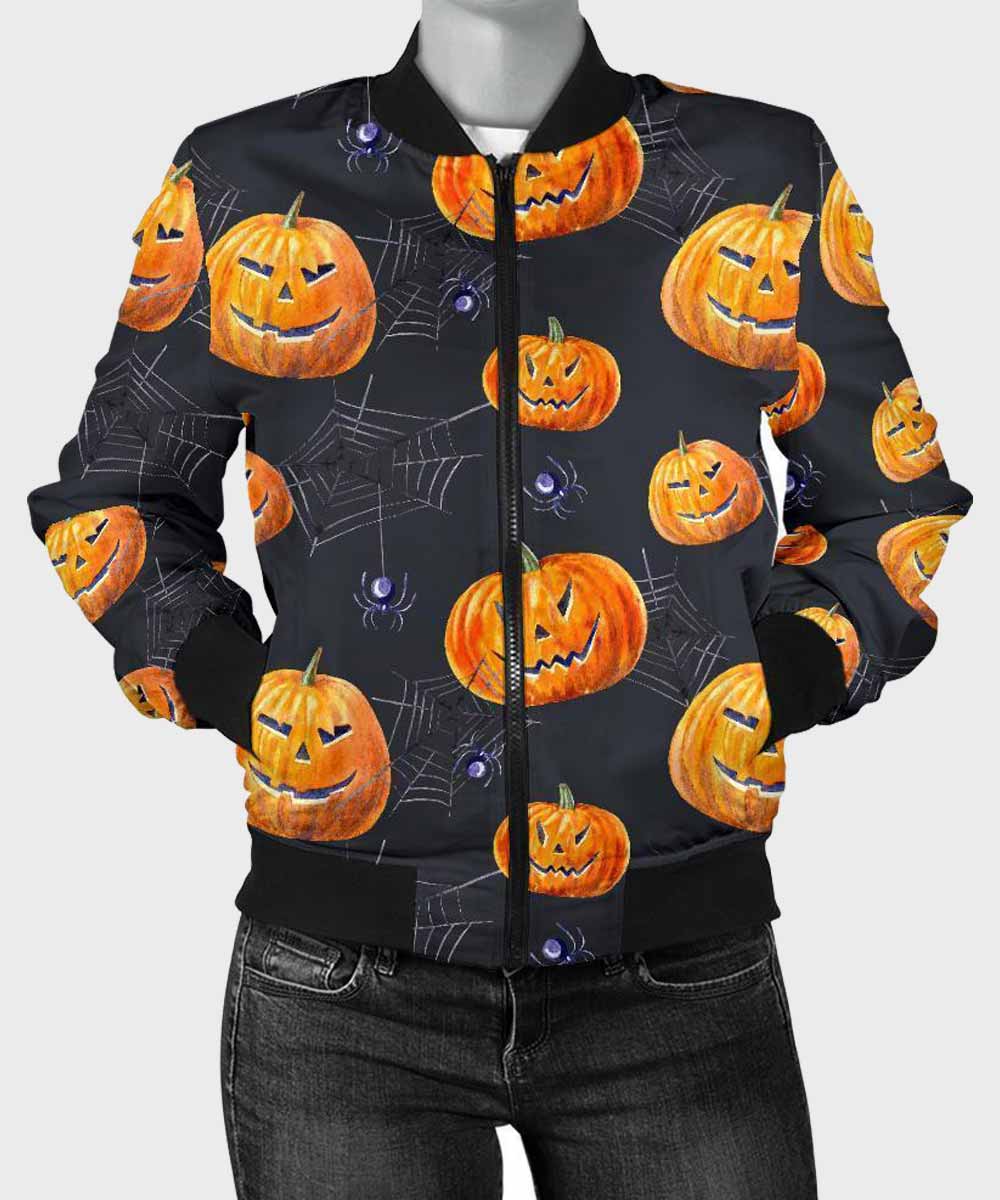 Pumpkin Printed Bomber Jacket For Men Zing Apparel