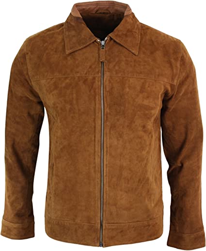 Harrington Biker Suede Leather Men, Brown Zing Apparel