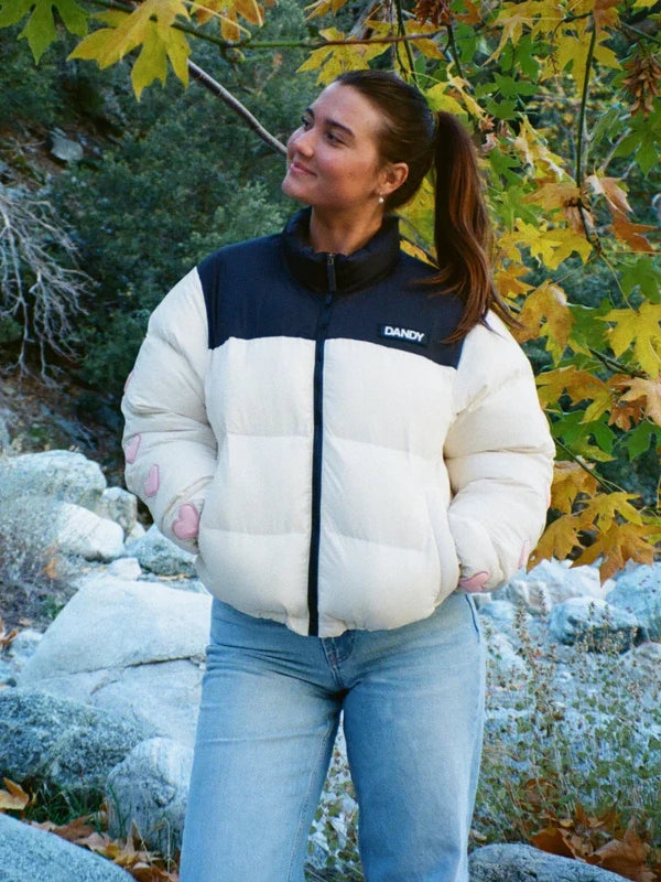 "Heart on My Sleeve" Puffer Jacket in Cream