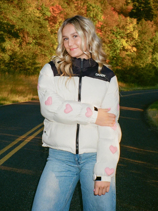 "Heart on My Sleeve" Puffer Jacket in Cream