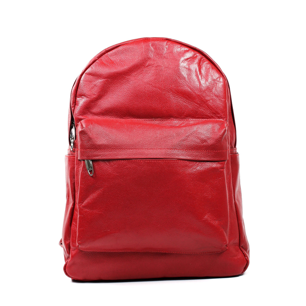 Premium Leather Office Backpack, Bright Red Zing Apparel