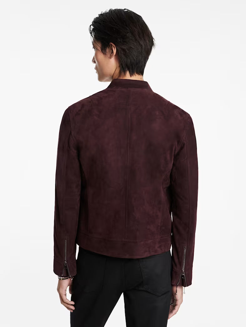 John Varvatos brown suede bomber jacket zip-up